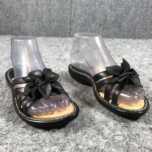 Sofft Flower Wedge Sandals Womens 5.5 Black Leather Slide‎ Comfort Casual